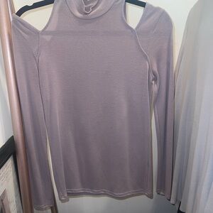 Mauve Cold-Shoulder Mock Neck Top